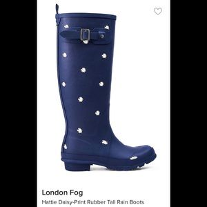 London Fog Tall Navy rain boots with small daisy pattern